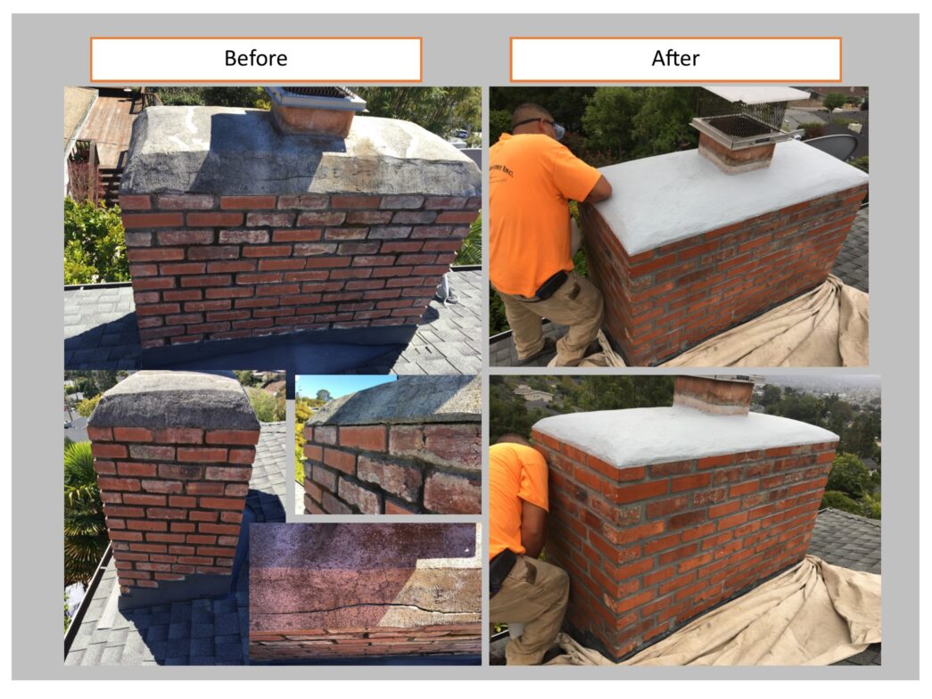 Chimney restoration before and after by Petty Masonry
